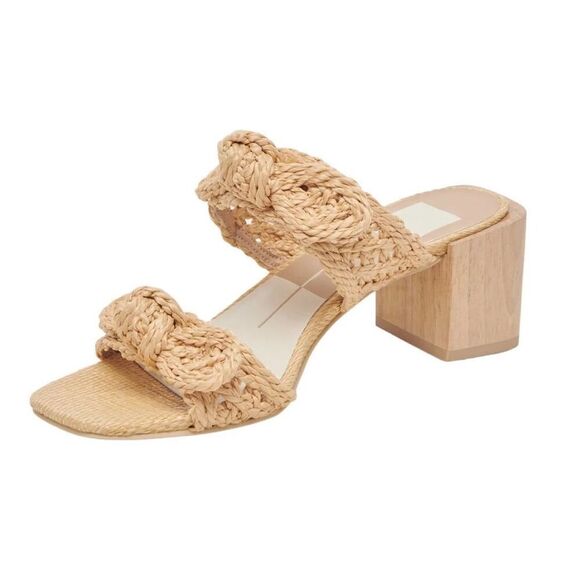 Dolce Vita Women's Zemmie Natural Raffia Low Wooden Block Heel Sandals Size 9 - Picture 2 of 10
